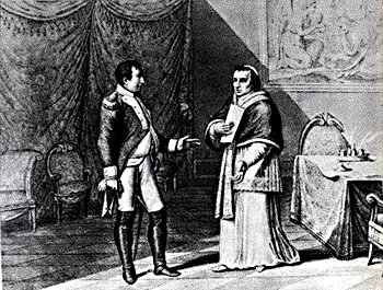 Pio VII tratta con Napoelone per il Concordato nel 1813 - Incisione di G. B. Cecchi